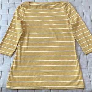 3/4 Sleeve Yellow Cotton Tee with White Stripes